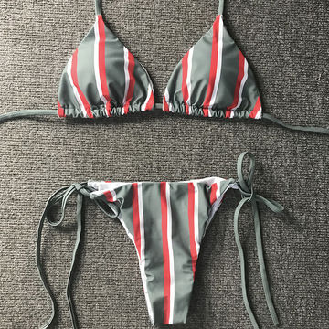 China Sexy Girls Bikini Sling Teenage Style Swimsuit Halter Stripe