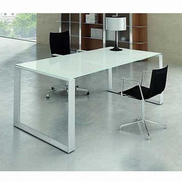 Glass Office Table with Powder Coated Steel Frame