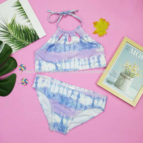 China Girls High Neck Bikini Digital Print Three Hole On The Front