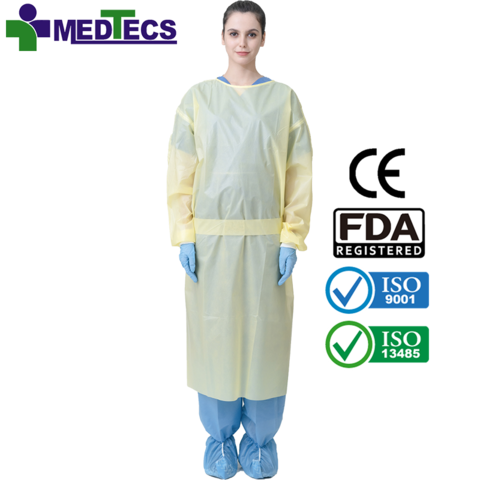 Isolation Gowns Fda Supplier Level With Knit Cuff Yellow Reinforce Pp