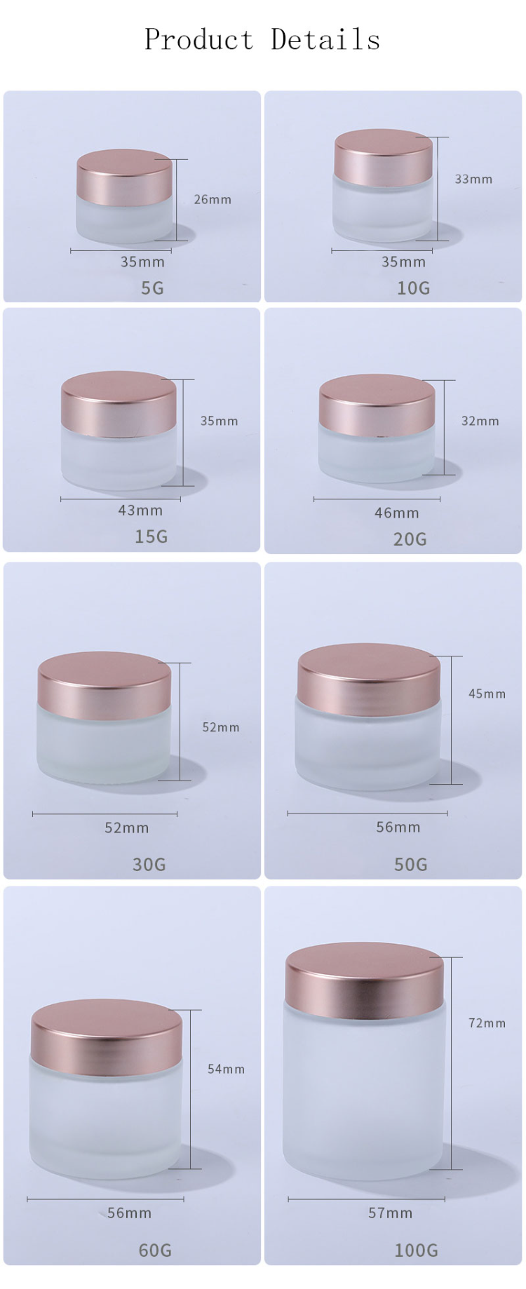 Round Cream Container Jars High Quality Frosted Glass With Rose Gold