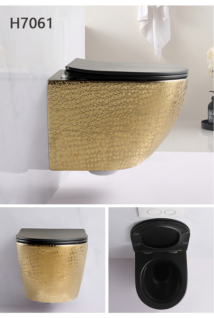 Luxury Gold Wall Hung Wc Bathroom Commode Floating Ceramic Wall Mounted