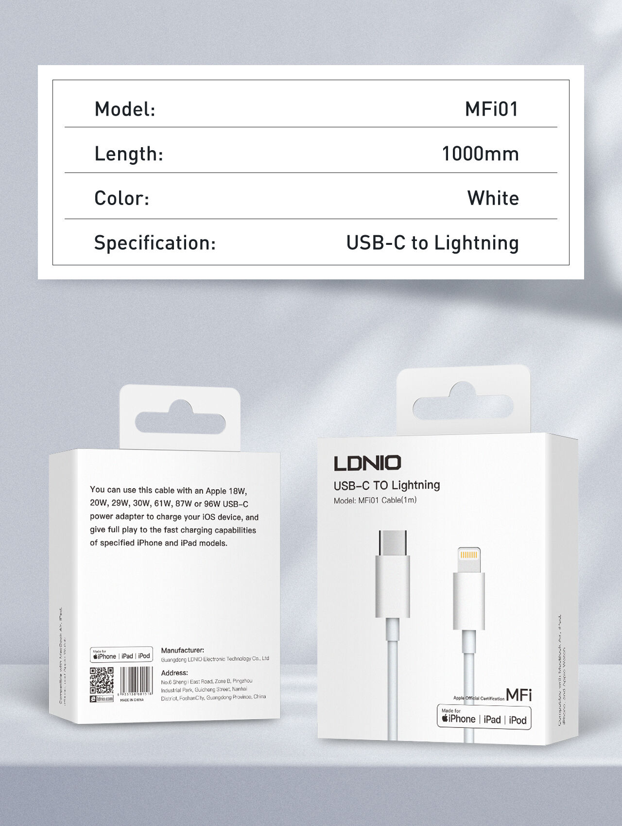 Ldnio Mfi Type C Apple Official Mfi Cable Made For Iphone Ipad Ipod