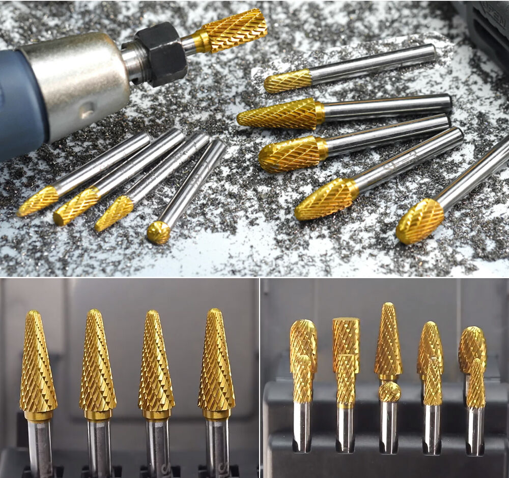 Gold Coated Carbide Rotary Burr Set 6mm 1 4 Shank Titanium Carbide