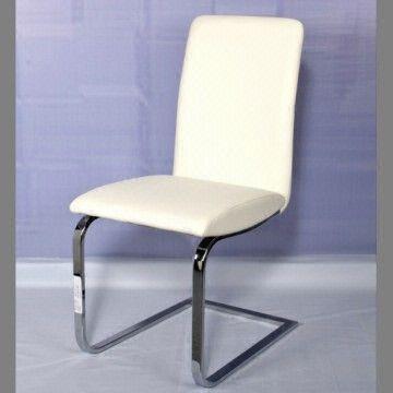White Pu Leather Dining Chair With Chromed China White Pu Leather Dining Chair With Chromed Metal Frame High