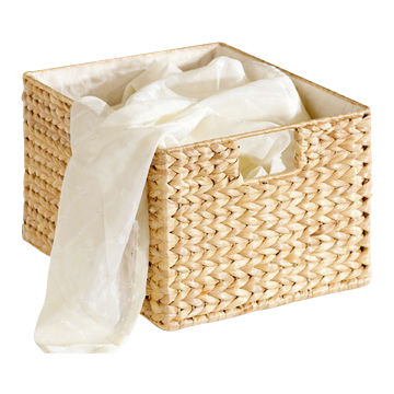 Water Hyacinth Basket, Water Hyacinth, Iron Frame, Natural Color, with Lining