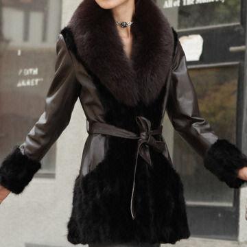 2012 Women&39s Genuine Leather Coat Fur-Collar with Belt | Global