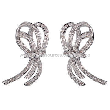 China Bling Jewelry Sterling Silver Cubic Zirconia White Gold Plated White Gold Plated Bow Ribbon Earrings China