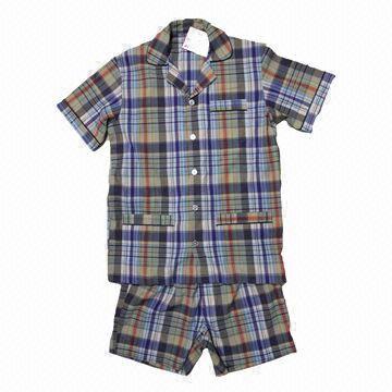 Men's Cotton Pajama/Short-sleeved Top/Boxer Shorts, Checks Pattern ...