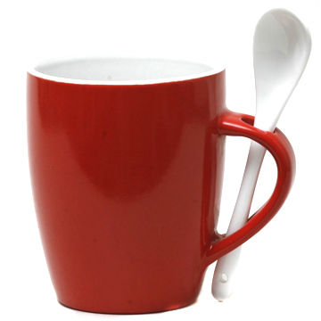 16oz White Inside And Red Outside Ursa Ceramic Coffee Mug Or Cup China 16oz White Inside And Red Outside Ursa Ceramic Coffee Mug Or Cup With Spoon