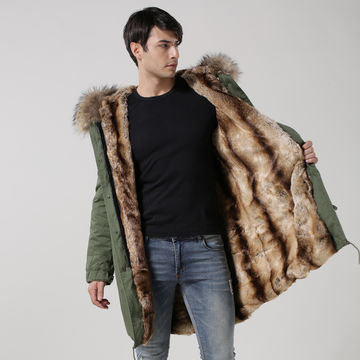 2016 men fur coat with real fur collar and faux fur lining ...