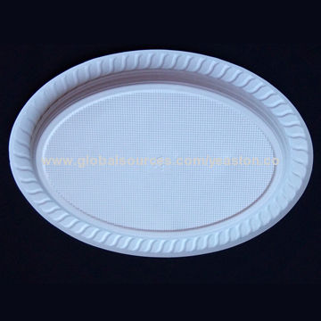 Disposable plastic plate, unique oval shape, white PS material ... Disposable plastic plate, unique oval shape, white PS material ...