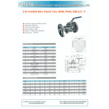 صمام كروي بفلنجة من الفولاذ المقاوم للصدأ 3 قطع، مجرى كامل، PN40 for sale at factory direct price