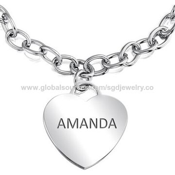 Women's cancer survivor heart tag charm medical ID bracelet, 7.5" engravable for sale at factory direct price