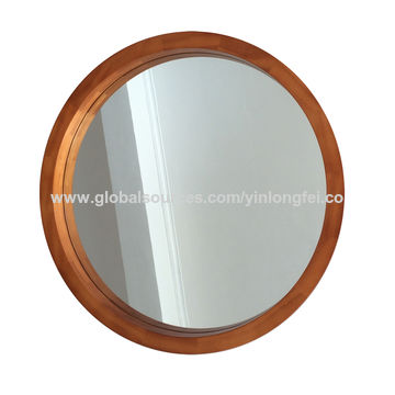 China Modern Fashion Bathroom Wall Mirror Round Solid Wood Framed Modern Fashion Bathroom Wall Mirror
