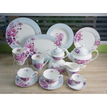 Espresso Cups and Saucers Set - Pink Floral, Butterfly Design, 2 oz. Set of  6