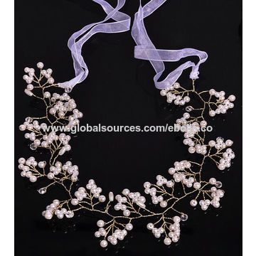Adornos para el Cabello de Novia con Flores Pequeñas, Perlas y Cristales, Atado en la Parte Posterior con una Cuerda