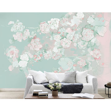 China Gris Chinoiserie Painting Design Begonia Elegant Wallpaper China Gris Chinoiserie Painting Design Begonia Elegant Wallpaper Border Wall Mural Interior Room Decor