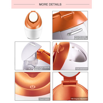 Diseño especial mini máquina de vapor facial nano iónico con espejo de maquillaje