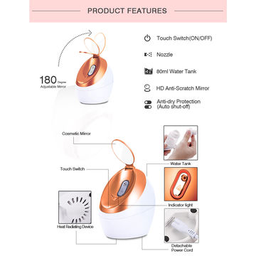 Diseño especial mini máquina de vapor facial nano iónico con espejo de maquillaje