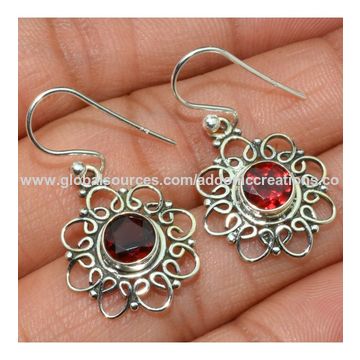 India Beautiful Garnet Gemstone Silver Earrings 925 Sterling Jewelry India Beautiful Garnet Gemstone Silver Earrings 925 Sterling Jewelry Indian