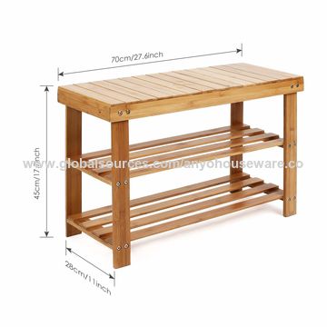 70 Cms 2 Tier Natural Bamboo Shoe Rack Bench Shoe Organizer With