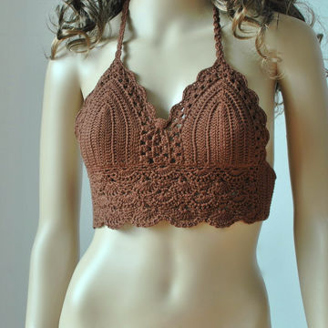 Handmade Crochet Bikini Swimwear, Sexy Crocheted Classic Swimsuit Crop Top