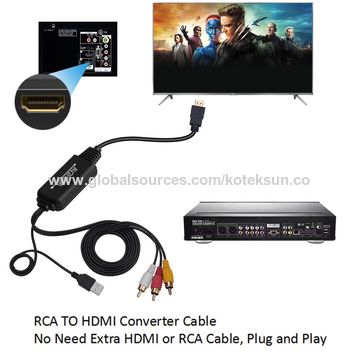 RCA to HDMI Converter Cable AV to HDMI Adapter Cable Cord 3RCA
