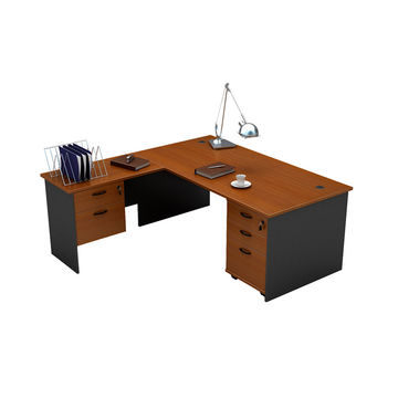 China Eco Friendly Wooden L Shape Office Desk With File Cabinet On