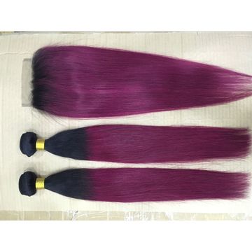 China Ombre Brazilian Hair Bundles With Closure Silky Straight 1b