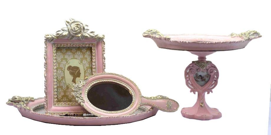 Decorative Antique Regal Resin Mirrored, Pink Mirrored Vanity Tray