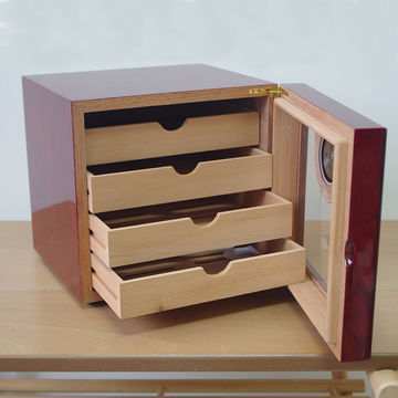China Bright Cigar Humidor Wine Red 4 Layer Drawer Cigar Box On
