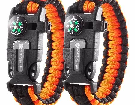 Gear Emergency Paracord Bracelets|Flint Fire Starter,Whistle,Compass&Scraper 