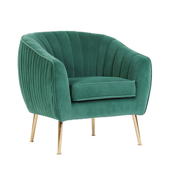 China One Seater Couch Living Room Green Fabric Velvet Upholstered