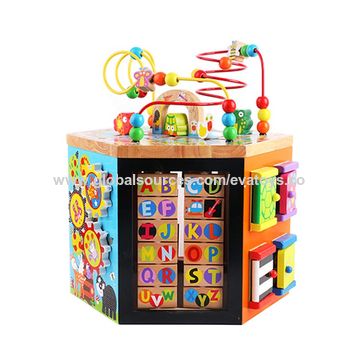 wooden activity cube for babies