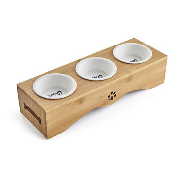 China Wholesale Cheap Wooden Raised Dog Bowl Stand With 2