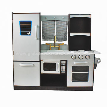 China New Design Espresso Wooden Pretend Toy Kitchen Set For