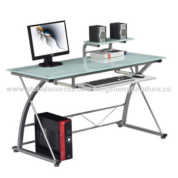 China Deluxe And Modern Tempered Glass Computer Desk With Pull Out