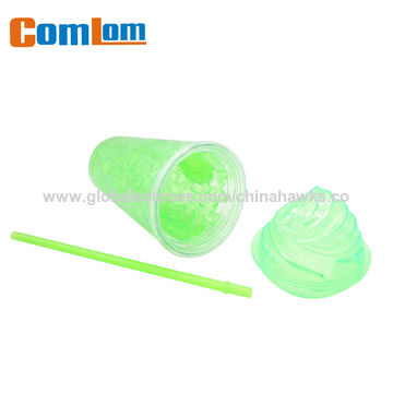 Copo Congelador de Plástico de Parede Dupla Comlom CL1C-E394-D com Tampa e Canudo, Sem Necessidade de Gelo, Copo para Sorvete