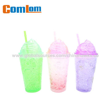 Copo Congelador de Plástico de Parede Dupla Comlom CL1C-E394-D com Tampa e Canudo, Sem Necessidade de Gelo, Copo para Sorvete