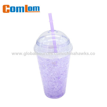 Copo Congelador de Plástico de Parede Dupla de 450ml com Tampa e Palhinha, Sem Necessidade de Gelo - Marca BComlom