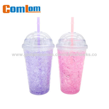 Copo Congelador de Plástico de Parede Dupla de 450ml com Tampa e Palhinha, Sem Necessidade de Gelo - Marca BComlom