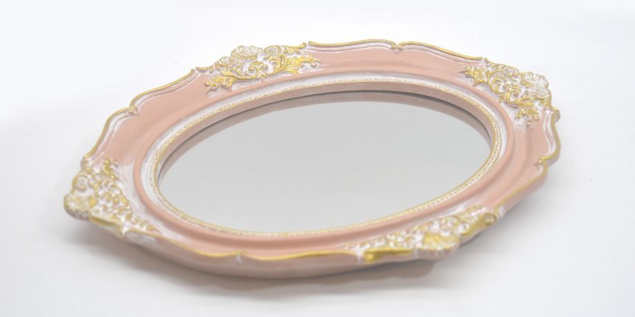 Small Large Vanity Mirror Tray Vintage, Pink Mirrored Vanity Tray
