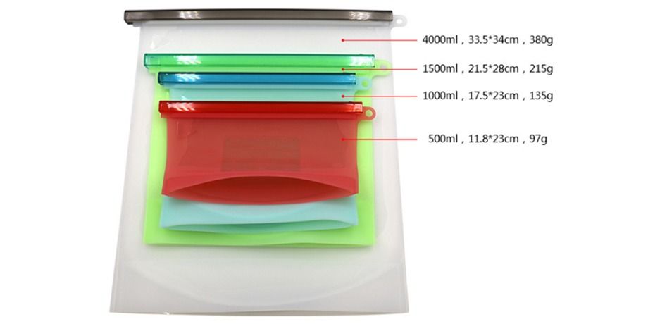 1500ml/1000ml /500ml Reusable Silicone Food Bag Ziplock Bag Fruit Meat Milk  Storage Container Refrigerator Fresh Bags Organizer