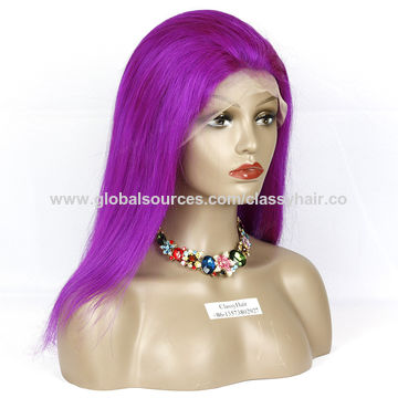 China Short Purple Human Hair Full Lace Wig Lace Frontal Wig On