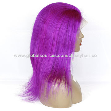 China Short Purple Human Hair Full Lace Wig Lace Frontal Wig On