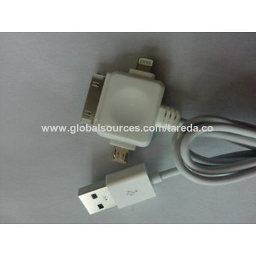 Micro-USB-Daten- und Ladekabel für Mobiltelefone mit 3-fach-Stecker, lange Lebensdauer, robust.