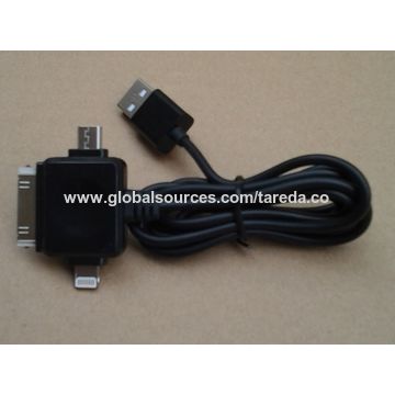 Micro-USB-Daten- und Ladekabel für Mobiltelefone mit 3-fach-Stecker, lange Lebensdauer, robust.