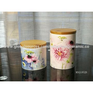 China Luxury Ceramic Jar With Wooden Cap Decorative Jar With Lids