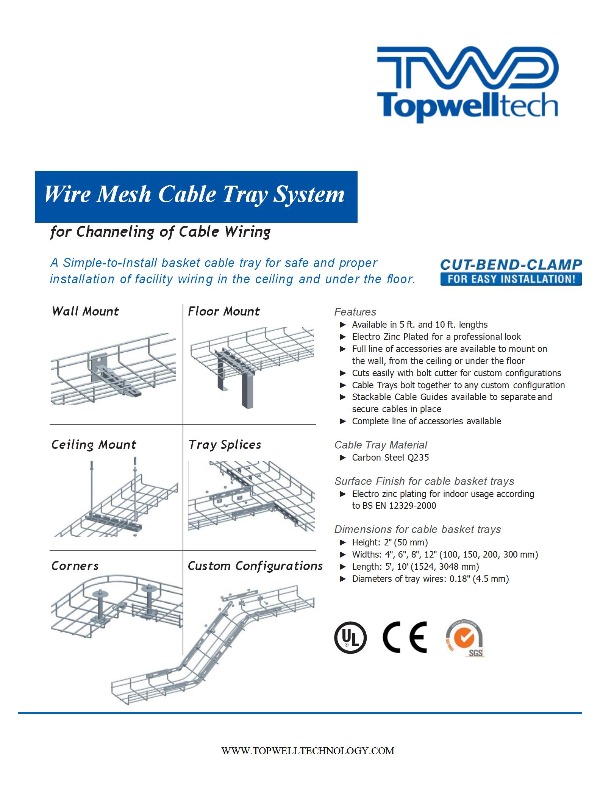 Ceiling Hanging Clip for Wire Mesh Cable Trays, 50 Pack